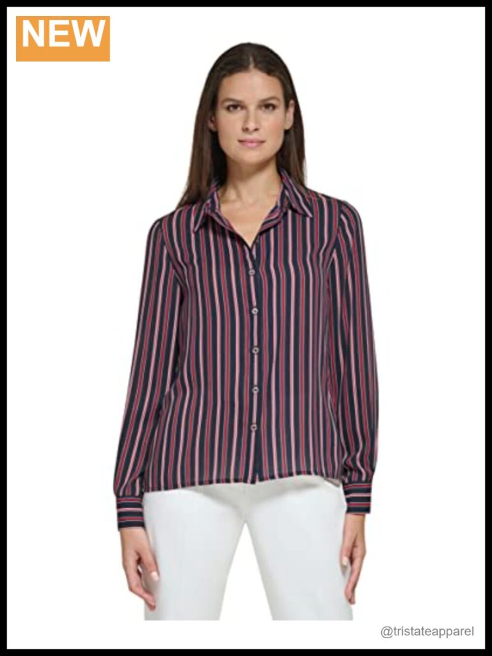 Women's Long Sleeve Striped Button Down Blouse